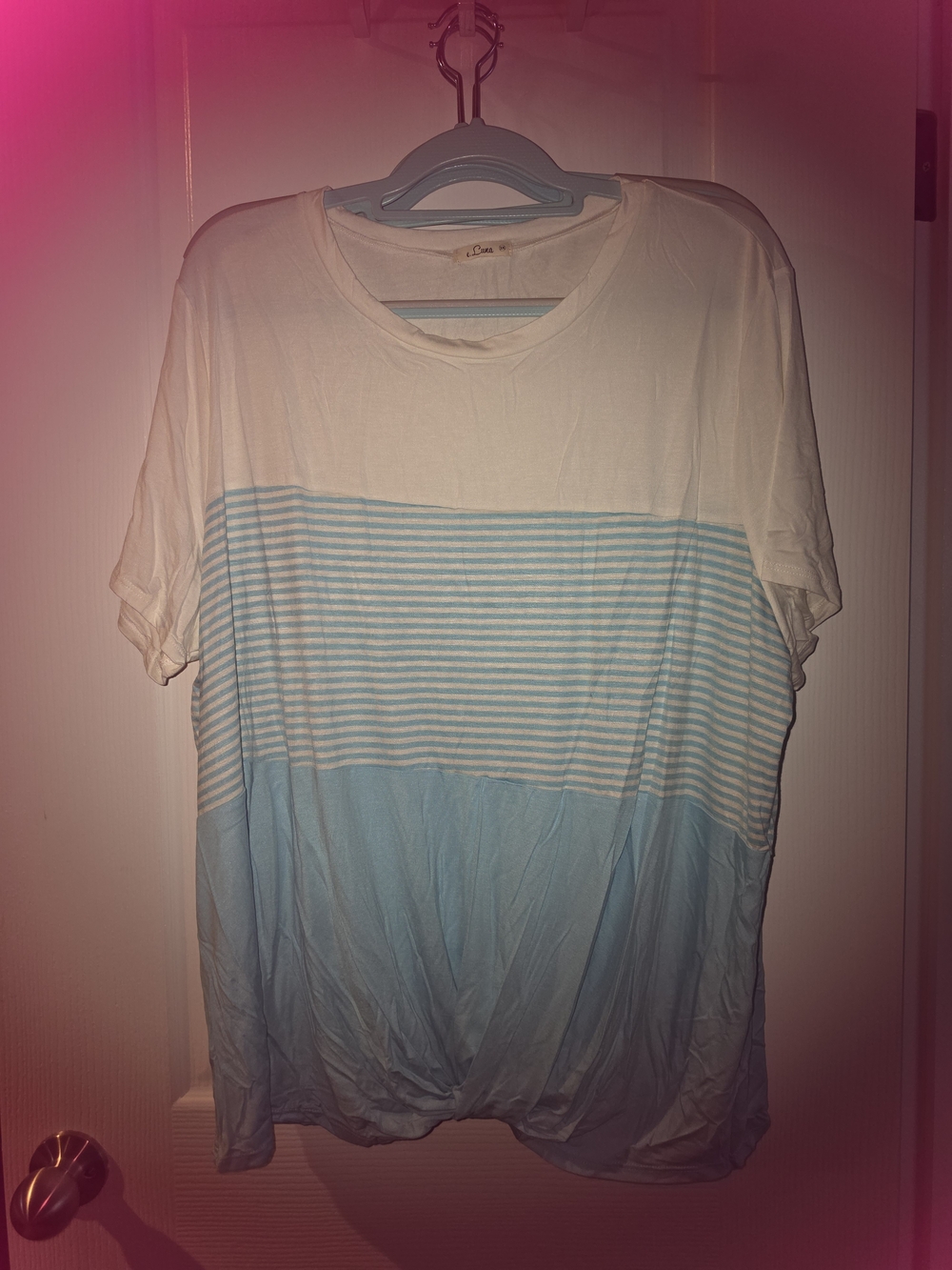 E Luna Casual White and Light Blue Striped Tee